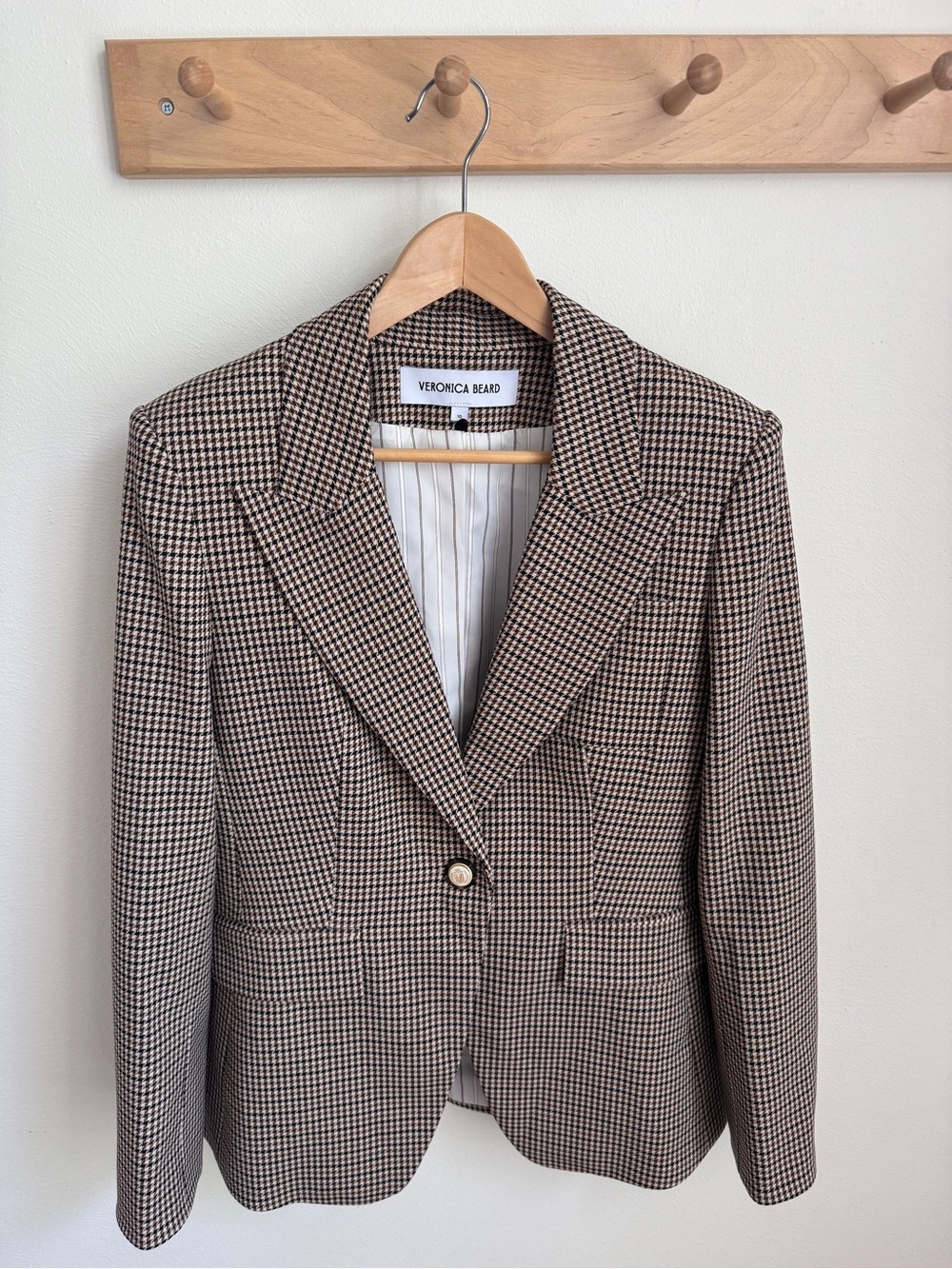 Veronica Beard Livvy Houndstooth Dickey Blazer Jacket Sand Black Sz 10